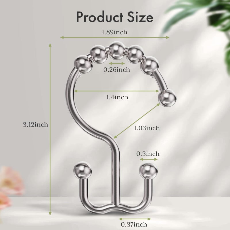 Amazer Shower Curtain Hooks, Plastic Double Shower Curtain Rings, Shower Hooks for Bathroom Shower Curtain Rod - Set of 12, Nickel - Image 2